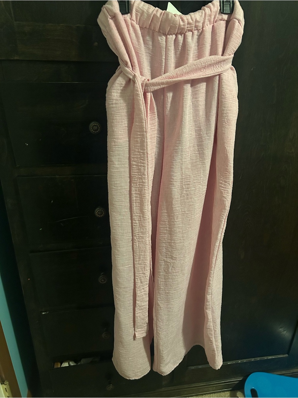 High-Rise Paperbag Wide-Leg Pants in Blush Pink